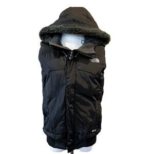 The‎ North Face Puffer Vest Medium Black faux Fur Hood Prodigy 600 Goose Down